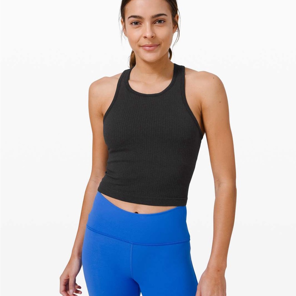 lululemon athletica Black Ribbed Cropped Tank Top